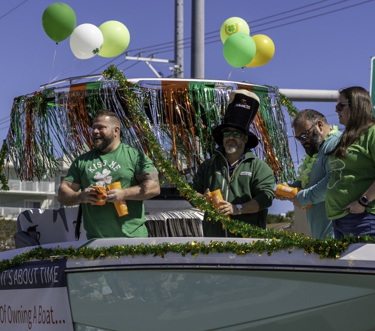 Boat Float in St. Patrick's Day Parade A decorated boat Float in St. Patrick's Day Parade