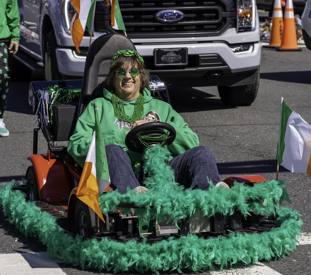 St. Patrick's Day go-karts Lady riding a St. Patrick's Day go kart